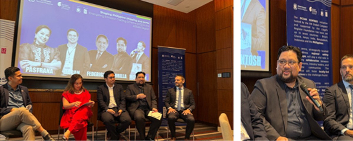PTC Group participated in HALAGA-3 | PTC Panel discussion with five people seated on a stage; a large screen behind shows headshots and names of the speakers in a blue background, suggesting a conference setting.