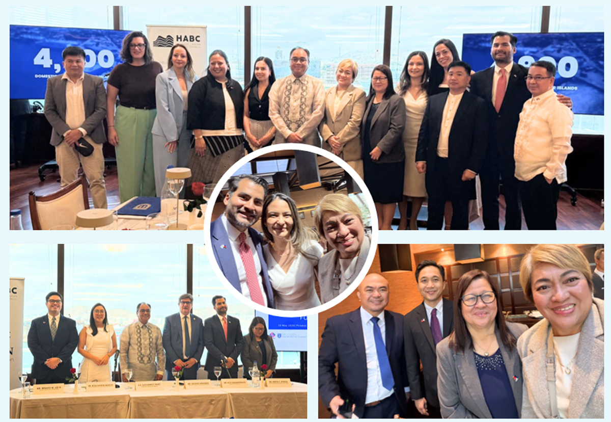 Collage of diverse professionals posing for group photos at a formal business event in a conference room with windows in the background.