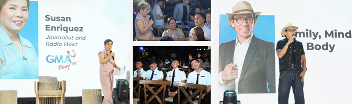 Seafarer Social Summit 2026-3 | PTC Stage presentation collage: a female host on the left banner, center audience photos, and a man in a hat speaking on the right.