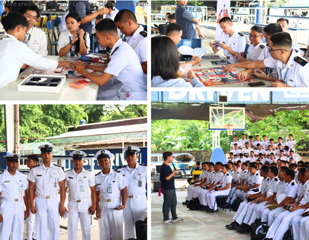 PTC RISE Program 05 | PTC Naval cadets in white uniforms sitting at a table, playing a board game and chatting in an outdoor setting.