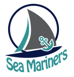 Sea Mariners logo with a teal and gray sailboat, anchor detail, circular blue ring, and teal 'Sea Mariners' text.